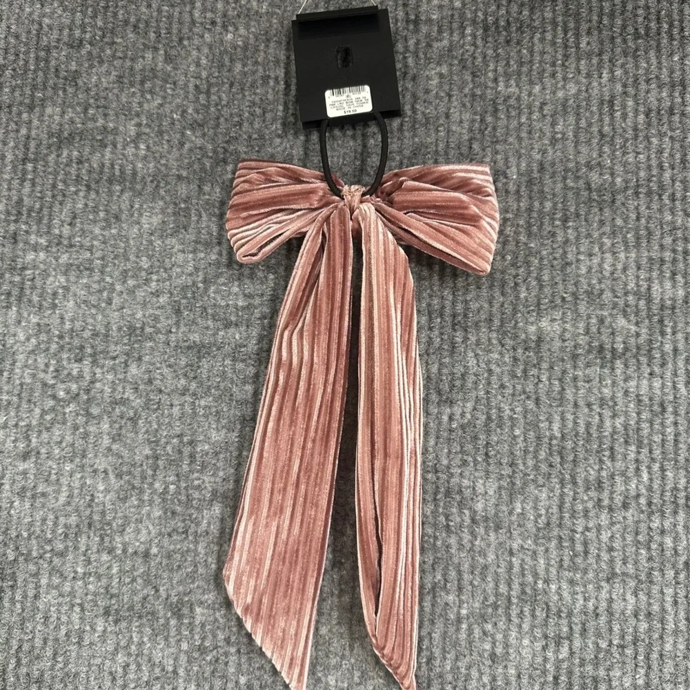 INC Pleated Velvet Bow Hair Tie Womens OS Pink New Large Romantic Accessory